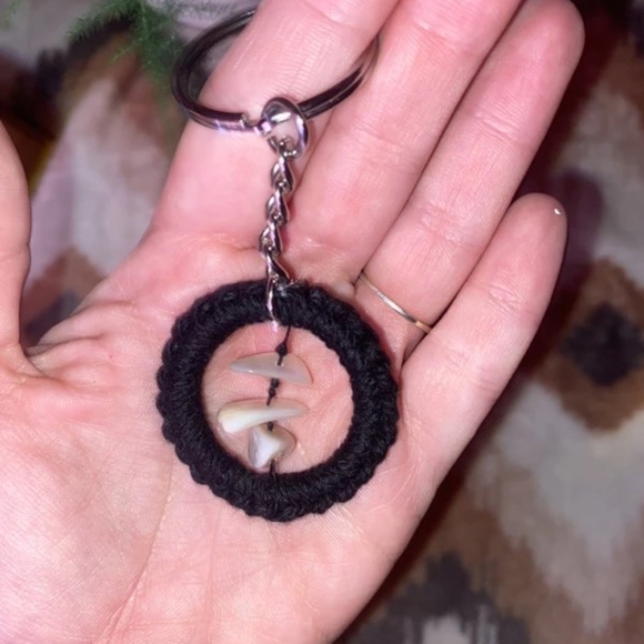 Black Hand Crafted Macrame Keychain Purse Charm with Stones - Picture 7 of 9